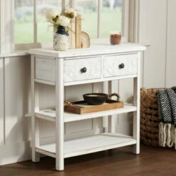 55 Downing Street Country Cottage Wood Console Table 31 1/2" x 13 3/4" with Drawer White for Living Room Bedroom Bedside Entryway