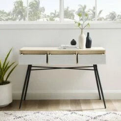 Mid-Century Modern Fluted 3 Drawer Entry Table - Saracina Home Solid White/birch -Console Tables Sales unnamed file 1058