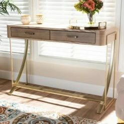 Lafoy Natural Finished Wood and Finished 2 Drawer Console Table Brown - Baxton Studio -Console Tables Sales unnamed file 1127