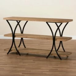 Terrell Wood and Metal Console Table Brown - Baxton Studio -Console Tables Sales unnamed file 1132