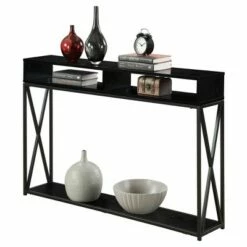 Breighton Home Tucson Deluxe 2 Tier Console Table - Convenience Concepts Weathered Gray/black