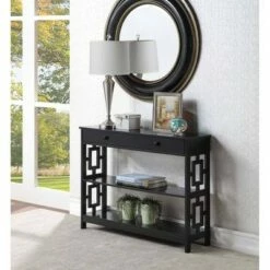 Town Square 1 Drawer Console Table with Shelves - Breighton Home Black