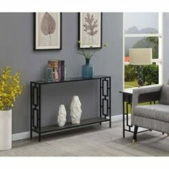 Town Square Metal Frame Console Table - Breighton Home Weathered Gray/black