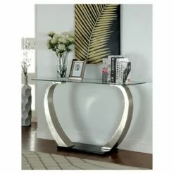 Sylvie Modern Curved Glass Top Sofa Table Silver/Black - HOMES: Inside + Out