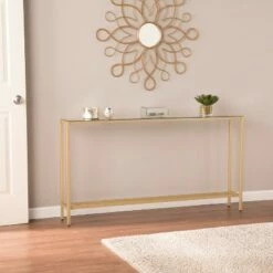 Dillard Narrow Long Console Table Deep Gold - Aiden Lane