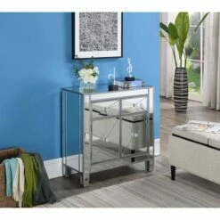 Breighton Home Gold Coast Vineyard 2 Drawer Mirrored Hall Table - Johar Furniture Silver