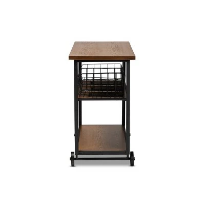 Felix Industrial Farmhouse Wood and Black Metal Console Cart Walnut Brown - Baxton Studio 4 Felix Industrial Farmhouse Wood and Black Metal Console Cart Walnut Brown - Baxton Studio - Image 2