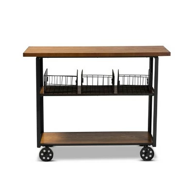 Felix Industrial Farmhouse Wood and Black Metal Console Cart Walnut Brown - Baxton Studio 5 Felix Industrial Farmhouse Wood and Black Metal Console Cart Walnut Brown - Baxton Studio - Image 3