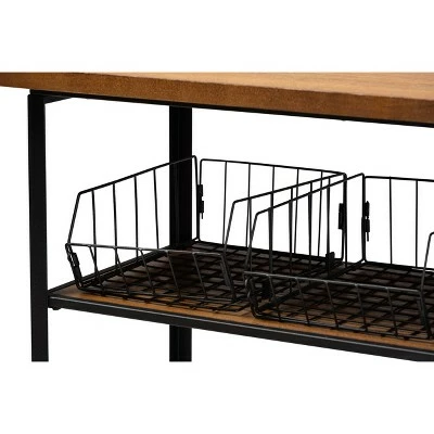 Felix Industrial Farmhouse Wood and Black Metal Console Cart Walnut Brown - Baxton Studio 6 Felix Industrial Farmhouse Wood and Black Metal Console Cart Walnut Brown - Baxton Studio - Image 4