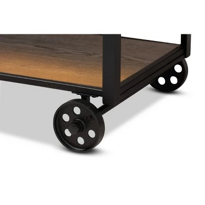 Felix Industrial Farmhouse Wood and Black Metal Console Cart Walnut Brown - Baxton Studio 7 Felix Industrial Farmhouse Wood and Black Metal Console Cart Walnut Brown - Baxton Studio - Image 5