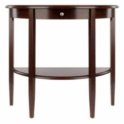 Concord Hall / Console Table, Half Moon with Drawer, Shelf - Antique Walnut - Winsome -Console Tables Sales unnamed file 1825