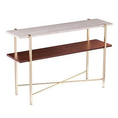Amelia Faux Marble Console Table with Storage Brass - Aiden Lane 4 Amelia Faux Marble Console Table with Storage Brass - Aiden Lane - Image 2
