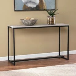 Thorpe Long Reclaimed Wood Console Table Gray/Black - Aiden Lane
