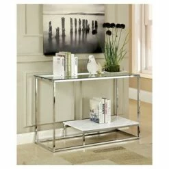 Tressie Chrome Glass Top Sofa Table White - HOMES: Inside + Out
