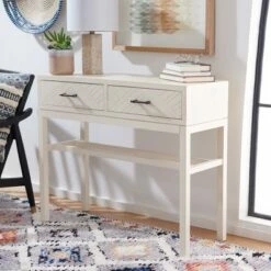 Ajana 2 Drawer Console - Distressed White W/Distressed White Drawer - Safavieh