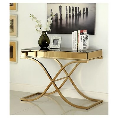 Sunkissed Modern Mirrored Sofa Table Brass - HOMES: Inside + Out 3 Sunkissed Modern Mirrored Sofa Table Brass - HOMES: Inside + Out