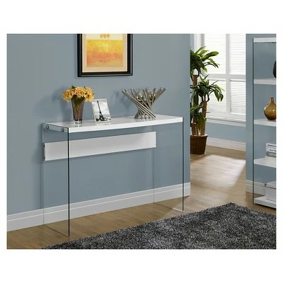 44" Console Accent Table Tempered Glass with Glossy White - EveryRoom 3 44" Console Accent Table Tempered Glass with Glossy White - EveryRoom