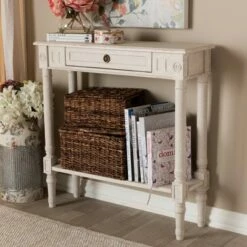 Ariella Whitewashed 1 Drawer End Table White - Baxton Studio -Console Tables Sales unnamed file 2147
