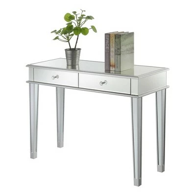 Gold Coast Deluxe 2 Drawer Mirrored Desk Console Table Silver - Breighton Home 4 Gold Coast Deluxe 2 Drawer Mirrored Desk Console Table Silver - Breighton Home - Image 2