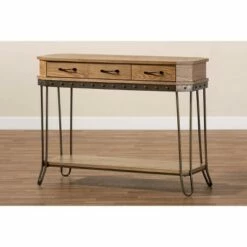 3 Drawer Kellyn Vintage Rustic Industrial Wood and Metal Console Table Brown/Black - Baxton Studio -Console Tables Sales unnamed file 2211