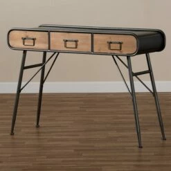 3 Drawer Santo Metal and Oak Finished Wood Console Table Black/Walnut Brown - Baxton Studio -Console Tables Sales unnamed file 2283