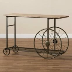 Terence Vintage Industrial Natural Wood and Metal Wheeled Console Table Black - Baxton Studio -Console Tables Sales unnamed file 2318