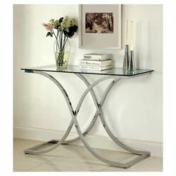 Leah Contemporary Metal Glass Top Sofa Table Chrome - HOMES: Inside + Out