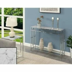 Town Square Chrome Console Table with Shelf - Breighton Home Silver