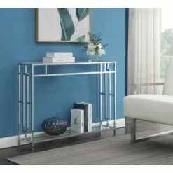 Town Square Chrome Console Table with Shelf - Breighton Home Silver -Console Tables Sales unnamed file 2507