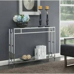 Town Square Chrome Console Table with Shelf - Breighton Home Silver -Console Tables Sales unnamed file 2508