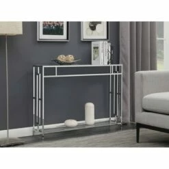 Town Square Chrome Console Table with Shelf - Breighton Home Silver -Console Tables Sales unnamed file 2509