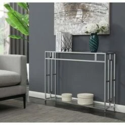 Town Square Chrome Console Table with Shelf - Breighton Home Silver -Console Tables Sales unnamed file 2510