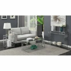 Town Square Chrome Console Table with Shelf - Breighton Home Silver -Console Tables Sales unnamed file 2512
