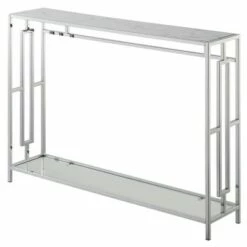 Town Square Chrome Console Table with Shelf - Breighton Home Silver -Console Tables Sales unnamed file 2514