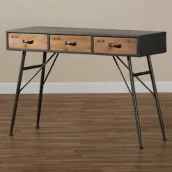 3 Drawer Ariana Wood Metal Console Table Black/Walnut Brown - Baxton Studio -Console Tables Sales unnamed file 2522
