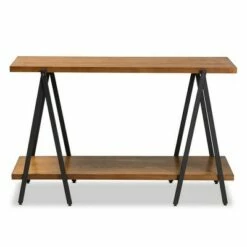 Britton Rustic Industrial Wood and Metal Console Table-Walnut/Black-Baxton Studio