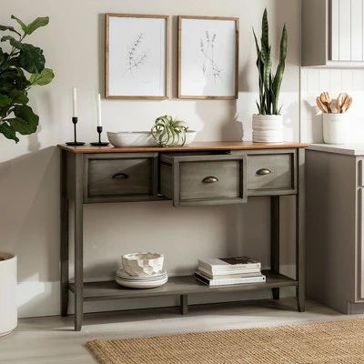 Clearwater Rustic Farmhouse 3 Drawer Buffet Console - Saracina Home Rustic Oak/antique White 4 Clearwater Rustic Farmhouse 3 Drawer Buffet Console - Saracina Home Rustic Oak/antique White - Image 2