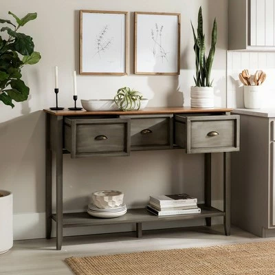 Clearwater Rustic Farmhouse 3 Drawer Buffet Console - Saracina Home Rustic Oak/antique White 5 Clearwater Rustic Farmhouse 3 Drawer Buffet Console - Saracina Home Rustic Oak/antique White - Image 3