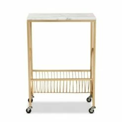 Jacek Metal Wine Cart with Marble Tabletop Gold - Baxton Studio
