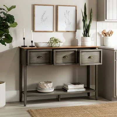 Clearwater Rustic Farmhouse 3 Drawer Buffet Console - Saracina Home Rustic Oak/antique White 6 Clearwater Rustic Farmhouse 3 Drawer Buffet Console - Saracina Home Rustic Oak/antique White - Image 4