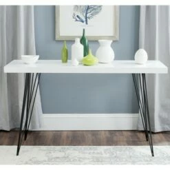 Wolcott Retro Mid Century Lacquer Console - White/Black - Safavieh
