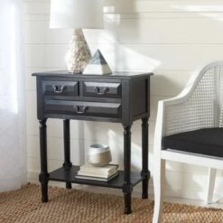 Primrose 3 Drawers Console Table Black - Safavieh