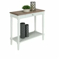 French Country Hall Table with Drawer/Shelf Driftwood/White - Breighton Home