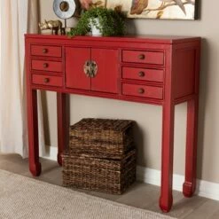 Melodie 6 Drawer Console Table Red - Baxton Studio -Console Tables Sales unnamed file 2862