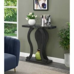 Newport Terry B Console Table with Shelf Black Faux Marble/Weathered Gy - Breighton Home
