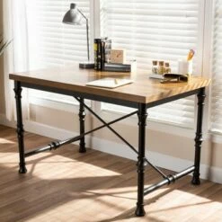 Baxton Studio Verdin Wood Finished Criss Cross Desk Bronze - BaxtonStudio -Console Tables Sales unnamed file 2958