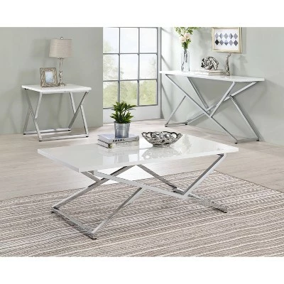 Teemore Sofa Table Chrome Plating/High Gloss White - HOMES: Inside + Out 4 Teemore Sofa Table Chrome Plating/High Gloss White - HOMES: Inside + Out - Image 2
