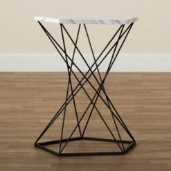 Oberon Metal End Table with Faux Marble Tabletop Black - Baxton Studio -Console Tables Sales unnamed file 3016