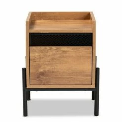 Tasman Wood and Metal End Table Natural Brown/Black - Baxton Studio -Console Tables Sales unnamed file 3024