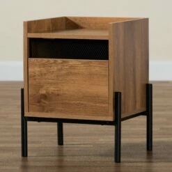 Tasman Wood and Metal End Table Natural Brown/Black - Baxton Studio -Console Tables Sales unnamed file 3030